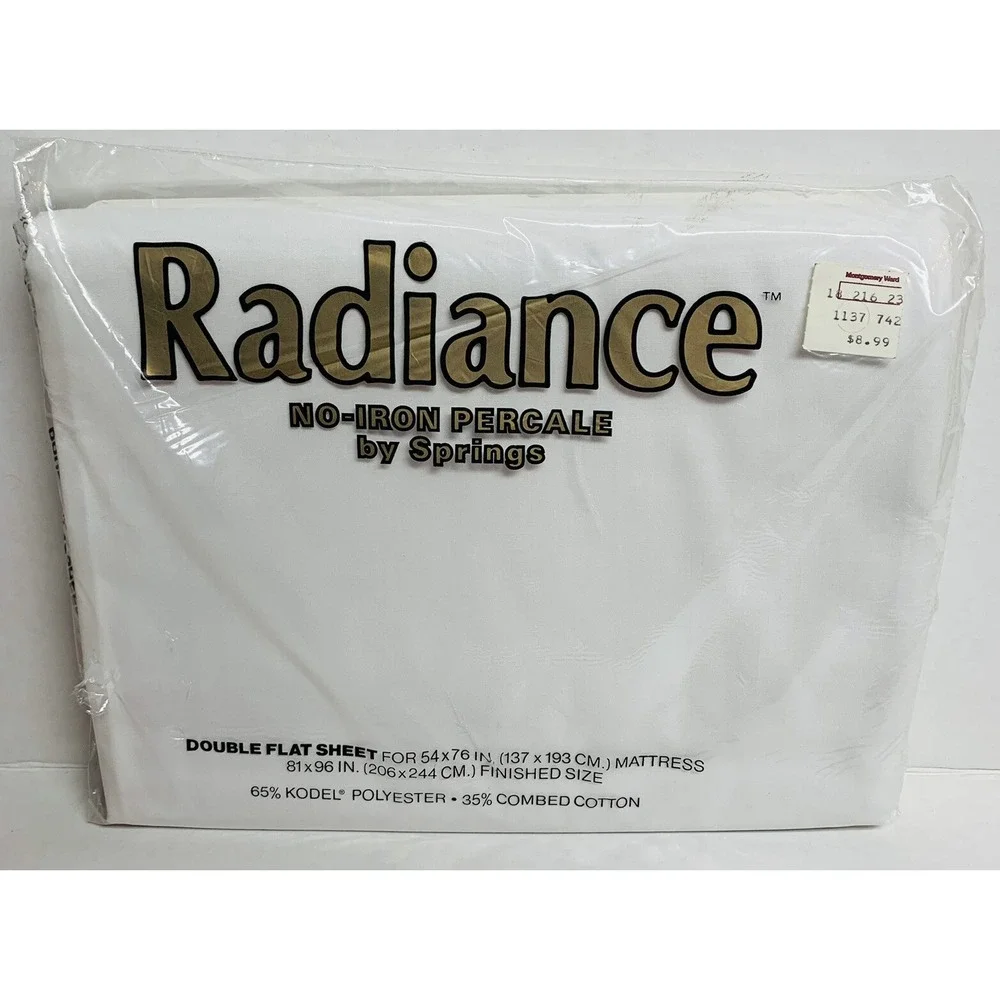 Vintage Radiance by Springs No Iron Percale Full Flat Sheet White Made USA NOS